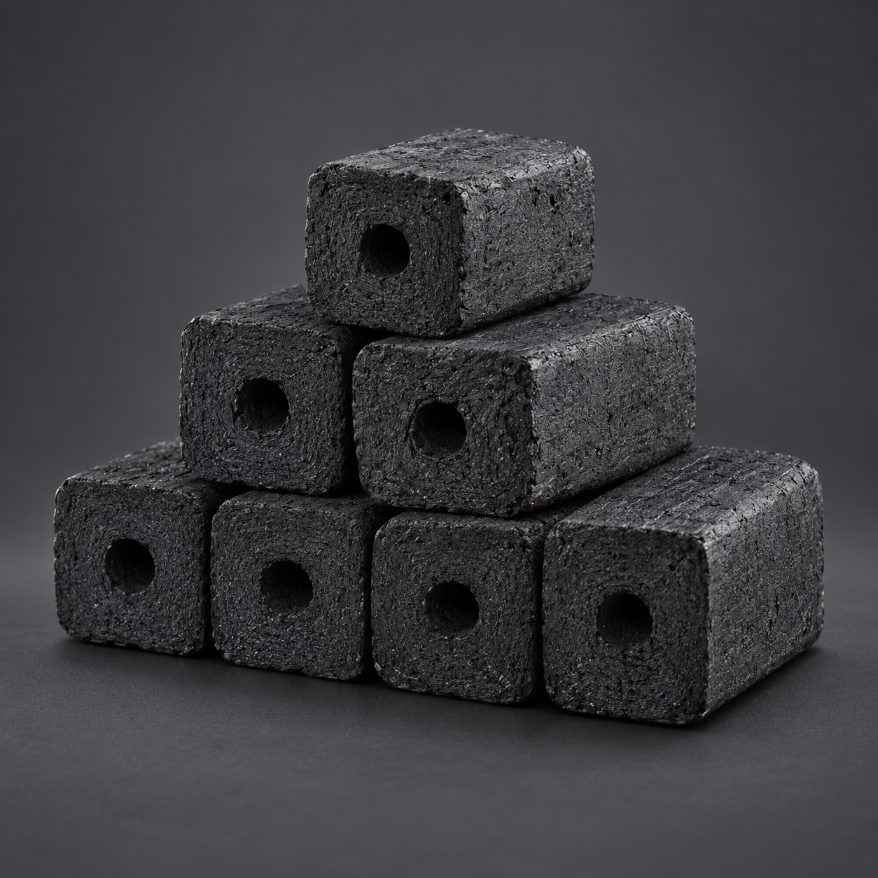 Stacked 3 cm cut bamboo charcoal briquettes
